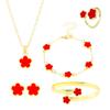 Conjunto de 5 piezas de joyería de trébol de cinco hojas para mujer, collar de flor de la suerte con gotas de aceite, pulsera y pendientes a juego.