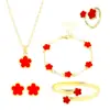 Conjunto de joyería de trébol de cinco hojas más vendido transfronterizo para mujer: un sencillo juego de collar, pulsera y pendientes de flor de la suerte en oro de goteo, una colección versátil de 5 piezas