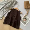 2026 Verano Estilo Coreano Versátil Simple Textura Francesa Sin Mangas Blusa de Lino Camiseta sin Mangas Camisa de Muñeca Top para Mujer