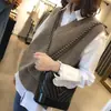 Chaleco Suéter de Punto sin Mangas Transfronterizo para Mujer Primavera y Otoño Nuevo Holgado y Versátil Estilo Perezoso Jersey Chaleco de Cuello en V