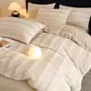 Juego de cuatro piezas de felpa de pelo de conejo grado A para invierno estilo simple terciopelo de leche edredón cálido engrosado funda de edredón cálida sábana de coral cálida ropa de cama 4