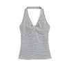 Top de tirantes rayado sexy con cuello en V retorcido estilo europeo y americano, nuevo de verano, versátil, ajustado, top de chica hot para mujer