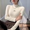 Camiseta Base Negra para Mujer Otoño e Invierno Ropa Interior 2023 Primavera Nueva Cuello Medio Alto Manga Larga Ajustada Estampada Top Estilizado