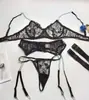 2024 Nuevas Explosiones de Moda Transfronteriza Amazon Conjunto de Cuatro Piezas de Ropa Interior de Encaje con Tirantes Moldeadora y Abertura para Mujer