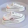 Zapatos de Lona de Altura Pequeña Resistentes al Desgaste Suela Gruesa Combinan con Todo Zapatos Blancos Moda Primavera y Verano 2024 Mocasines Medios de Punta Redonda para Mujer