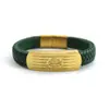 Pulsera de Acero de Titanio Estilo Xizang de Cinco Sutras para Hombres y Mujeres, Pulsera Versátil Color Oro Arena, Pulsera de Cordón de Cuero, Venta al por Mayor