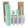 Vajilla Biodegradable Cuchara Tenedor Palillos de Paja de Trigo Vajilla Portátil para Estudiantes Set de Tres Piezas Regalo con Logotipo Imprimible