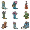 Insignia bordada con elementos vaqueros retro americanos, botas de cowboy florales, cactus, ropa de marca moderna, pegatina adhesiva