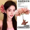 Novo Grampo de Cabelo Vermelho Flor Rosa Estilo Chinês Acessório de Cabelo para Mulheres, Ornamento de Lado de Cabelo de Alta Qualidade com Estilo Vintage e Festivo
