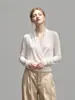 Suéter de tricô de manga longa estilo francês Yinhe STUDIO para mulheres, gola V, pulôver, elegante, de alta qualidade, nicho e emagrecedor
