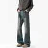 Jeans Masculino Feminino Wide Leg Lavado Preto Retro Americano Cleanfit Desgastado Bigodes Versátil Outono Inverno Preguiçoso