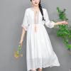 Turismo Dali Erhai Sanya Xinjiang novo linho de seda bordado forro de algodão vestido de algodão linho emagrecedor de cintura feminino
