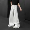Calça larga preta de alta qualidade com múltiplos botões para homens, com caimento estruturado e design de perna larga plissada, calça casual versátil e de corte solto