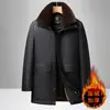 Nuevas Chaquetas de Cuero para Hombres de Mediana Edad y Mayores con Terciopelo y Acolchado para Mantener a Papá Caliente, Chaquetas de Invierno, Chaquetas de Cuero de Longitud Media para Abuelo