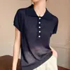 Top de Verano Ultra Delgado Ligeramente Transparente de Punto de Lyocell con Mangas Cortas Volantes Cuello Polo Corte Holgado Sin Mangas Estilo Coreano para Mujer