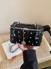 Moda transfronteriza estilo coreano Bolso caja inspirado en Chanel, bolso de hombro con cadena acolchada, bolso pequeño cuadrado de verano con diamantes de imitación, bolso cruzado para mujer