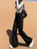 Jeans rectos de pierna ancha de tiro alto negros para mujer, otoño e invierno, forrados de felpa, nuevo modelo 2026, no se pegan a las piernas, adelgazantes, pantalones ligeramente acampanados