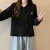 Sudadera Blanca con Capucha y Cuello en V de Manga Larga para Mujer, Nueva de Otoño Talla Grande Holgada Adelgazante Top de Canalé