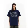Camiseta Retro Americana de Manga Corta con Letras de Perlas para Hombres y Mujeres, Top Holgado de Media Manga de Moda Veraniego High Street para Parejas