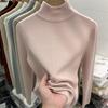 Elegante Camiseta Base Roja de Angora con Cuello Medio Alto para Mujer Otoño e Invierno Ajustada Cálida Interior Suéter de Punto Top Coreano
