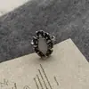 Anel Oval de Resina com Flor Tridimensional Metalizado Vintage Estilo Francês, Anel para Dedo Indicador Estilo Antigo, Anel de Nicho para Mulheres