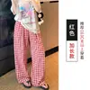 Calça larga xadrez casual preguiçosa para mulheres, fina de verão, versátil, cintura alta, perna reta, solta, modeladora, com caimento, calça comprida
