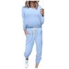 Traje Deportivo de Color Sólido Azul Claro Moda Casual Estilo del Sudeste Asiático Elegante Pantalones de Fibra de Poliéster Estilo de Manga Regular