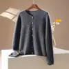 Cardigan de Lã Cashmere Tricotado com Borda Enrolada e Gola Redonda, Manga Longa, Cor Sólida, Suéter de Lã Escovada Feminino, Novo para Outono/Inverno 2026