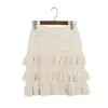 Conjunto de Dos Piezas de Punto Hueco con Cuello en V Ondulado, Botones de Perla, Cárdigan de Manga Corta, Falda tipo Pastel, Conjunto de Verano para Mujer de Corte Ajustado