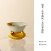 Conjunto de Coador de Chá Cerâmico Pintado à Mão Estilo Chinês Laranja-Vermelho com Design de Damasco Dourado, Acessório para Cerimônia do Chá para Filtrar Resíduos de Chá com Bandeja de Base