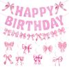 Banner de Decoração de Festa Temática de Aniversário de Menina com Laço Rosa Transfronteiriço, Topper de Bolo com Laço, Pingente Espiral com Laço