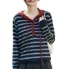 Suéter con Capucha de Rayas Estilo Coreano Nuevo Otoño e Invierno 2025 Suéter de Punto Holgado Estilo Universitario Comercio Exterior Top Venta al por Mayor