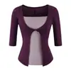 Camiseta de manga tres cuartos para mujer con look de dos piezas estilo coreano, nuevo diseño de otoño, top interior ajustado y adelgazante
