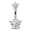 Anillo Doble para Ombligo de Acero Inoxidable con Stud Navel Incrustado de Diamantes en Forma de Corazón con Cuatro Garras, Estilo Europeo y Americano Transfronterizo, Venta al por Mayor de Fábrica Productos Nuevos
