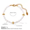 Estilo Praia Costeira Francesa Concha Feijão Dourado Pérola de Água Doce Natural Conjunto de Pulseira e Colar Aço Inoxidável Banhado a Ouro 18K