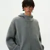 Cárdigan de Punto Gris Retro Americano con Capucha para Hombres y Mujeres en Otoño e Invierno Estilo Perezoso Casual Holgado Chaqueta de Punto Versátil
