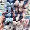 Diadema de lazo para el pelo de tela a cuadros azul claro y rosa estilo coreano, delicada, scrunchie de mezclilla, accesorio para el pelo dulce y femenino