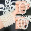 Pulsera de Jade Blanco Imitación al por Mayor, Regalo Promocional de Transmisión en Vivo de Tienda de Oro, Pulsera Sencilla de Cuentas Cilíndricas de Jade Blanco