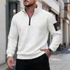 Sudadera de otoño para hombre con media cremallera y cuello alto, textura gofreada a cuadros, manga larga, casual, holgada, chaqueta pulóver