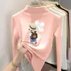 Camada de base de fleece escovado da moda para meninas, outono e inverno, para crianças mais velhas, com estampas de desenhos animados fofas, top quente de manga comprida