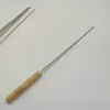 Acero inoxidable mango de madera letrero palo para barbacoa brochetas de cordero letrero de hierro para barbacoa letrero redondo letrero plano herramientas para barbacoa aguja de acero para barbacoa