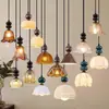 MOFAS Quarto vintage estilo francês Corredor de cabeceira Corredor Entrada Sala de jantar retrô Balcão de bar Pequeno lustre pendente de vidro marrom