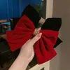 Grampo de Cabelo Vermelho com Laço para Outono e Inverno Presilha Primavera Grampo para Parte de Trás da Cabeça Faixa de Cabelo Faixa de Cabelo Estilo Coreano Celebridade da Internet Novo Acessório de Cabeça para Mulheres