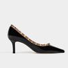 [Salto Alto com Rebites] Salto Agulha Feminino Novidade Primavera 2025 Bico Fino Couro Envernizado Solado Macio Sapatos Modernos e Sexy para o Trabalho