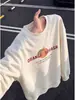 Estilo Retrô Americano Estampa de Letras Roupas Esportivas Gola Redonda Moletom Masculino Outono Solto Casual Versátil Top Tendência Confortável