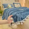 Manta de Nuvem Bola de Neve Pompom Cruzada Classe A Pele de Coelho Sintética Espessa Quente Estilo Princesa Menina Roupa de Cama Veludo de Leite