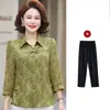 Conjunto de verano para mujeres de mediana edad para madres, camisa holgada de moda, nueva blusa de gasa estilo chino para mujeres de mediana edad y mayores para primavera y otoño