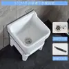 Lavabo de mopa cerámico simple de tamaño pequeño, independiente, para baño y balcón, con cubo para mopa de patas altas y desagüe