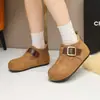 Zapatos Birkenstock de Piel Suave Mate Ugly-Cute con Hebilla Grande para Mujer con Forro de Felpa, Zapatos de Algodón Perezosos Cálidos de Suela Gruesa que Aumentan la Altura
