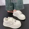 Primeras Capas Piel de Vaca Suela Gruesa Plataforma para Aumentar Altura Zapatos de Cordones Blancos Pequeños Zapatos de Mujer Versátiles Ligeros Casuales Deportivos Zapatos Individuales